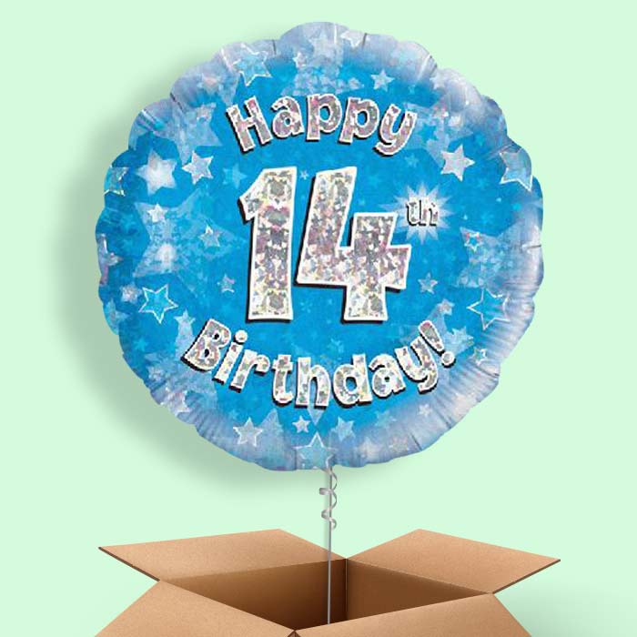 Blue 14th Birthday Balloon in a Box - 1 Balloon | Small Indoor Plants