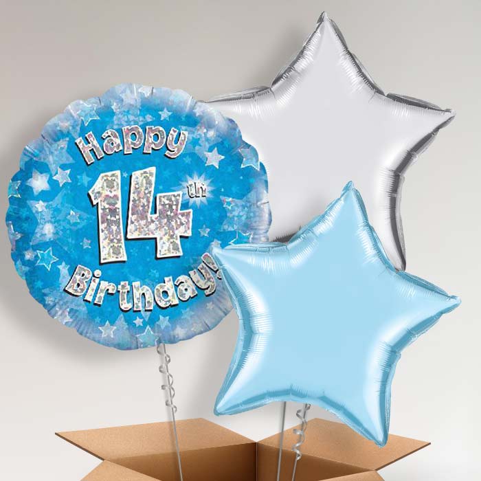 Blue 14th Birthday Balloon in a Box - 3 Balloon | Small Indoor Plants