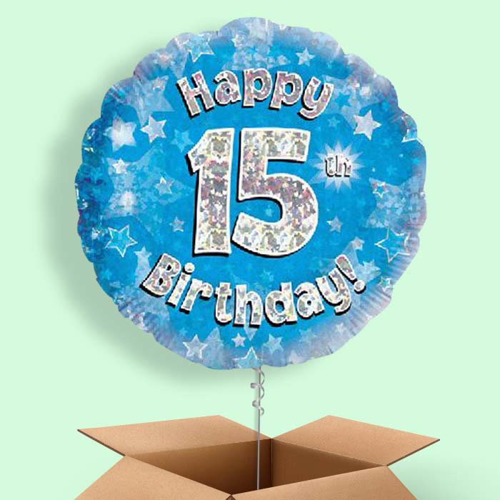 Happy 15th Birthday Blue Stars Balloon in a Box - 1 Balloon | Small Indoor Plants