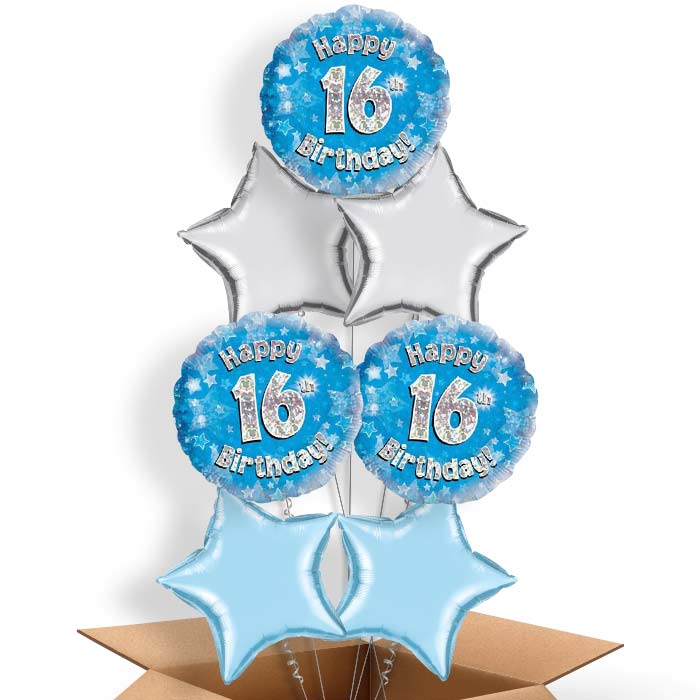 Blue Stars 16 Birthday Balloon in a Box - 7 Balloon | Small Indoor Plants