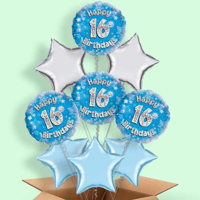 Blue Stars 16 Birthday Balloon in a Box - 9 Balloon | Small Indoor Plants