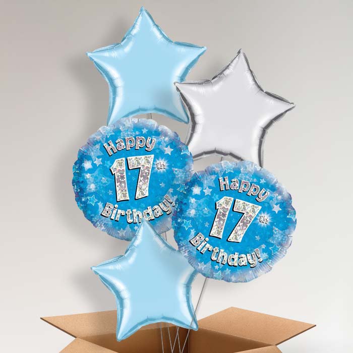 Happy 17th Birthday Blue Stars Balloon in a Box - 5 Balloon | Small Indoor Plants