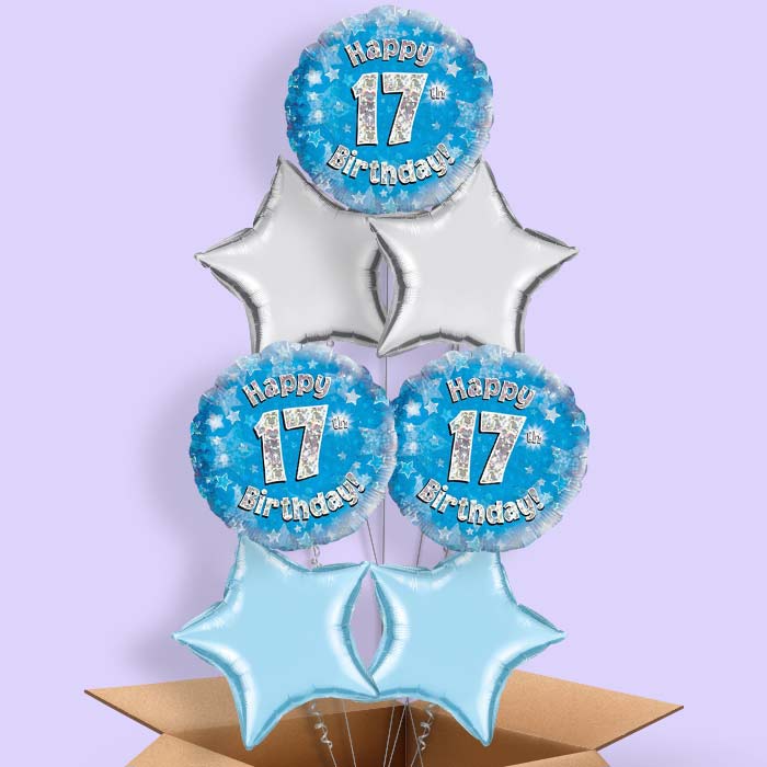 Happy 17th Birthday Blue Stars Balloon in a Box - 7 Balloon | Small Indoor Plants