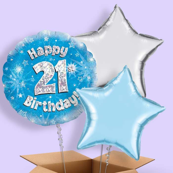 Happy 21st Birthday Blue Stars Balloon in a Box