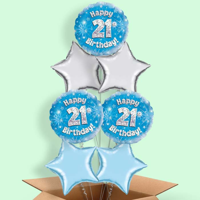 Happy 21st Birthday Blue Stars Balloon in a Box - 7 Balloon | Small Indoor Plants