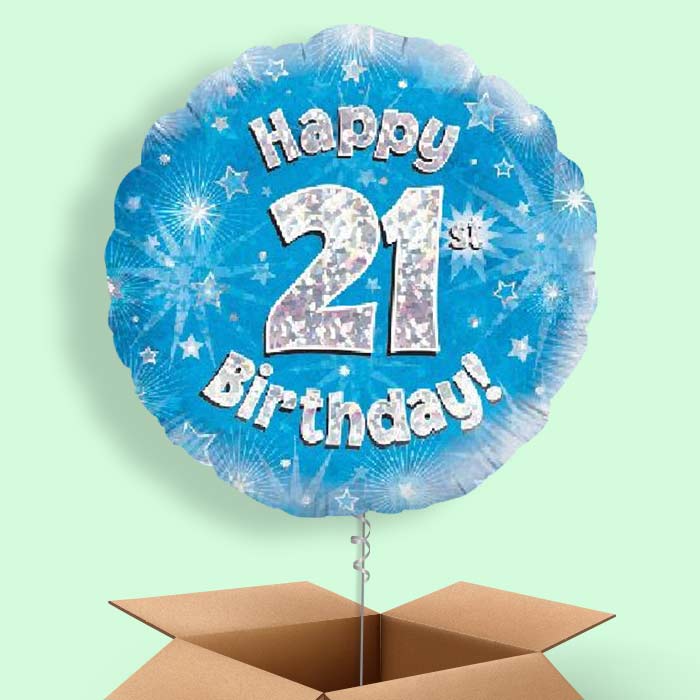 Happy 21st Birthday Blue Stars Balloon in a Box - 1 Balloon | Small Indoor Plants