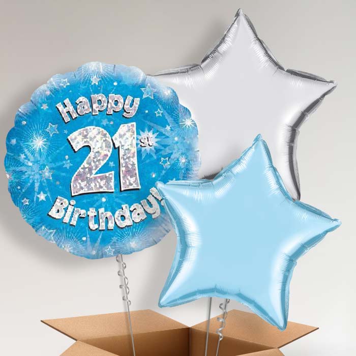 Happy 21st Birthday Blue Stars Balloon in a Box - 3 Balloon | Small Indoor Plants