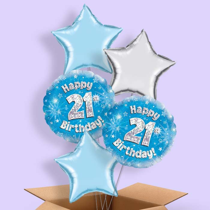 Happy 21st Birthday Blue Stars Balloon in a Box - 5 Balloon | Small Indoor Plants