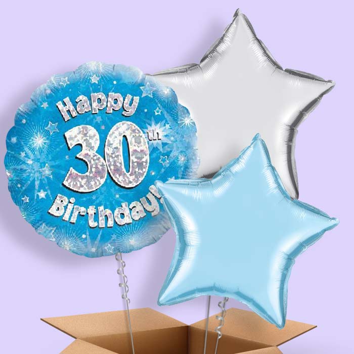 Happy 30th Birthday Blue Stars Balloon in a Box - 3 Balloon | Small Indoor Plants
