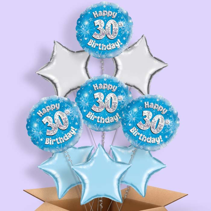 Happy 30th Birthday Blue Stars Balloon in a Box - 9 Balloon | Small Indoor Plants