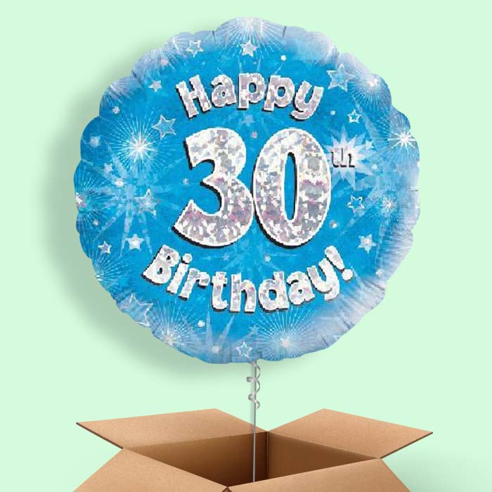 Happy 30th Birthday Blue Stars Balloon in a Box - 1 Balloon | Small Indoor Plants