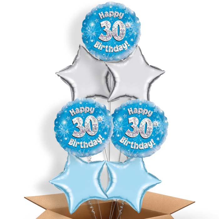 Happy 30th Birthday Blue Stars Balloon in a Box - 7 Balloon | Small Indoor Plants