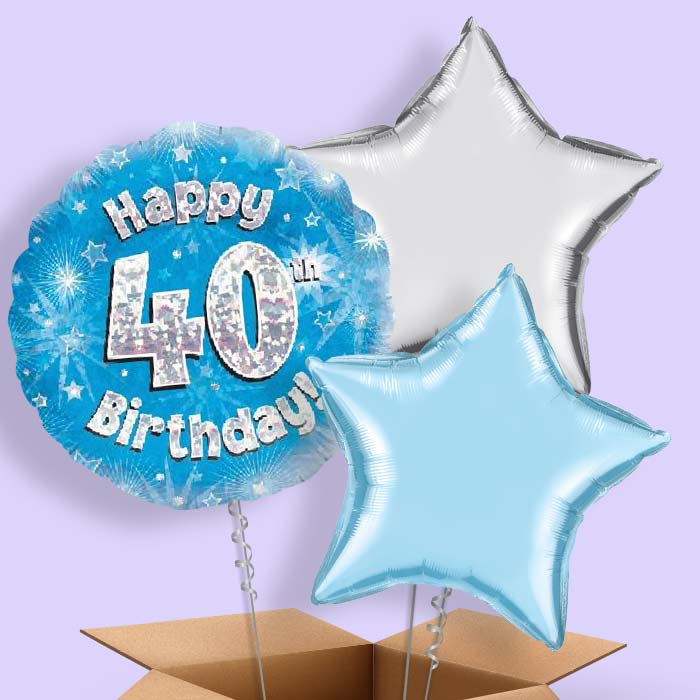 Happy 40th Birthday Blue Stars Balloon in a Box