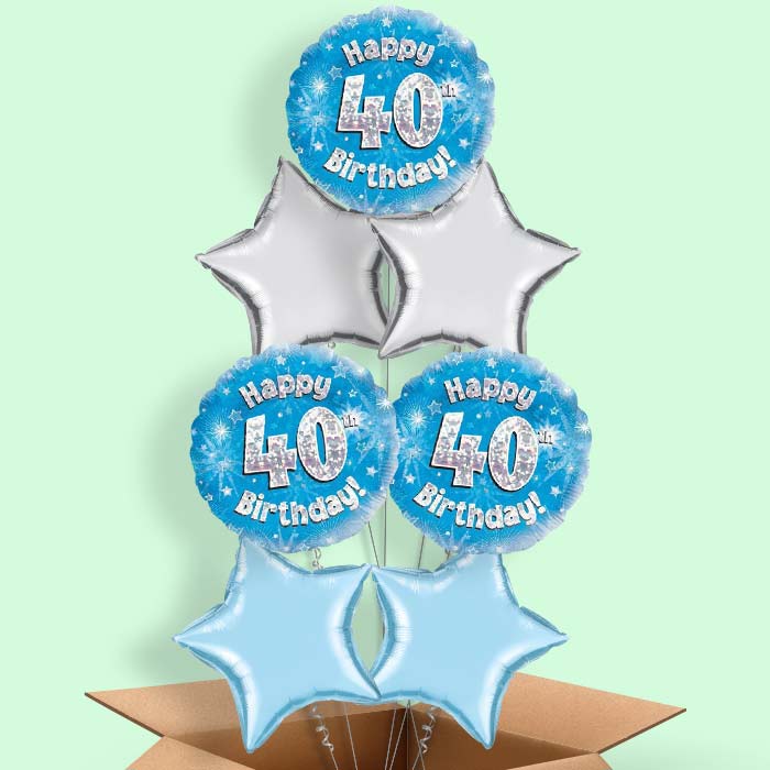 Happy 40th Birthday Blue Stars Balloon in a Box - 7 Balloon | Small Indoor Plants