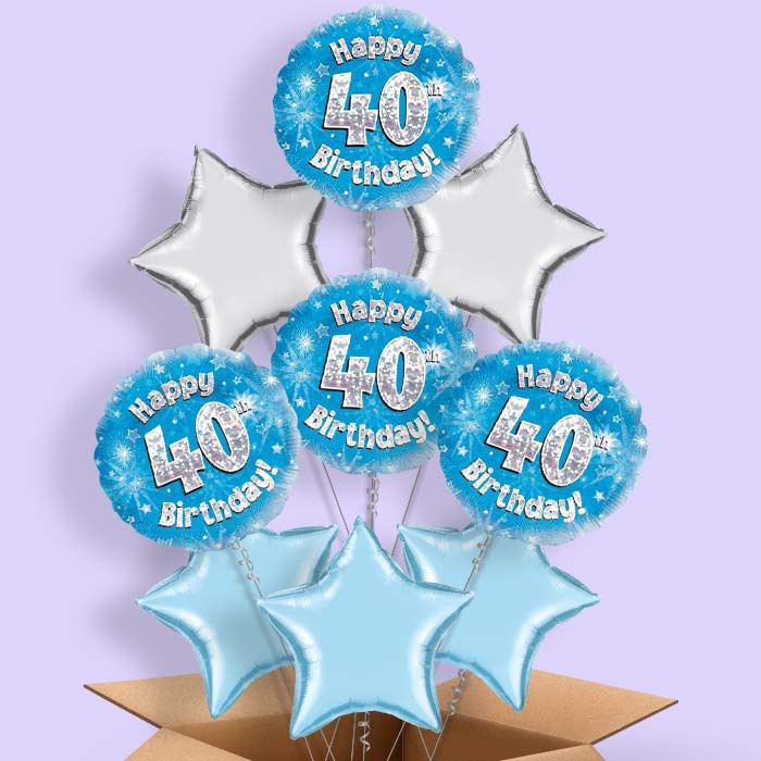 Happy 40th Birthday Blue Stars Balloon in a Box - 9 Balloon | Small Indoor Plants