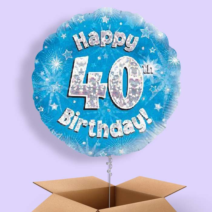Happy 40th Birthday Blue Stars Balloon in a Box - 1 Balloon | Small Indoor Plants