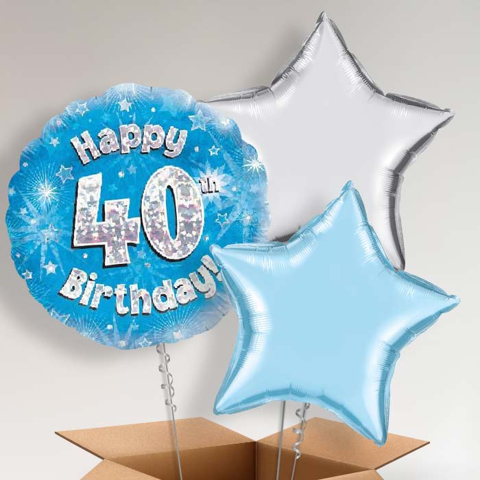 Happy 40th Birthday Blue Stars Balloon in a Box - 3 Balloon | Small Indoor Plants