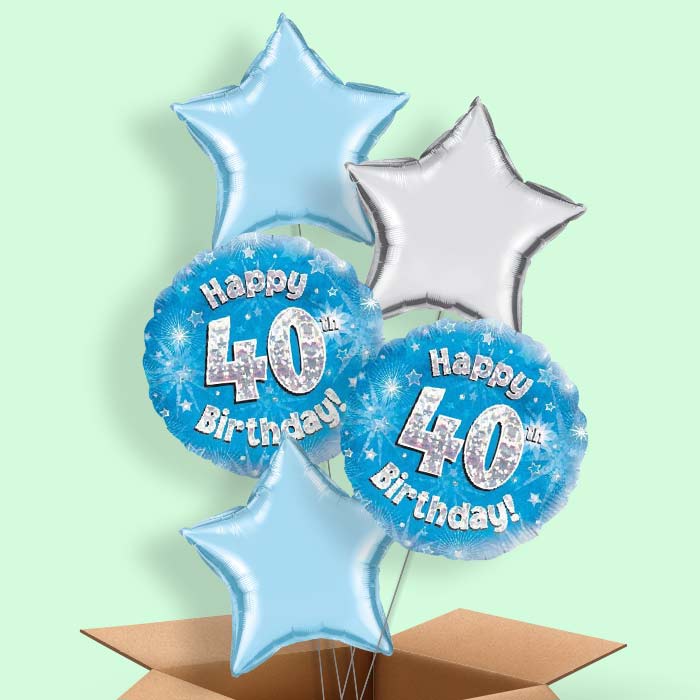 Happy 40th Birthday Blue Stars Balloon in a Box - 5 Balloon | Small Indoor Plants