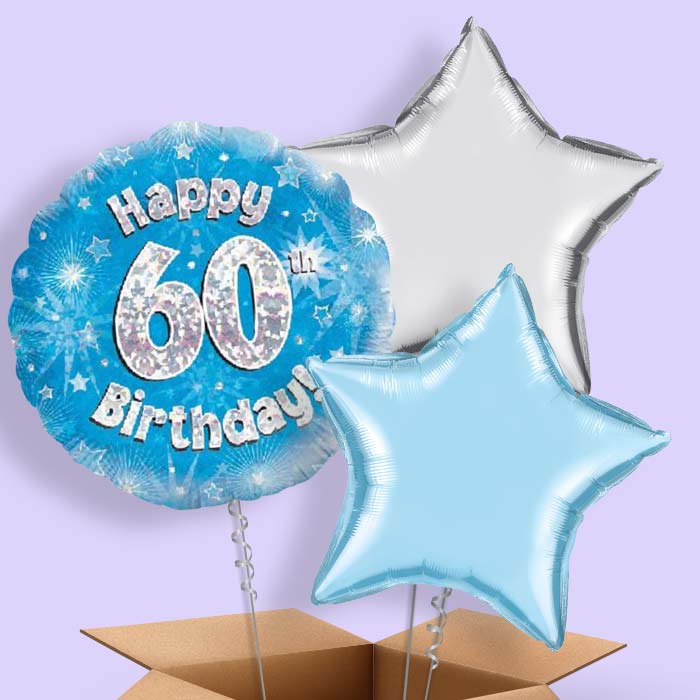 Happy 60th Birthday Blue Stars Balloon in a Box
