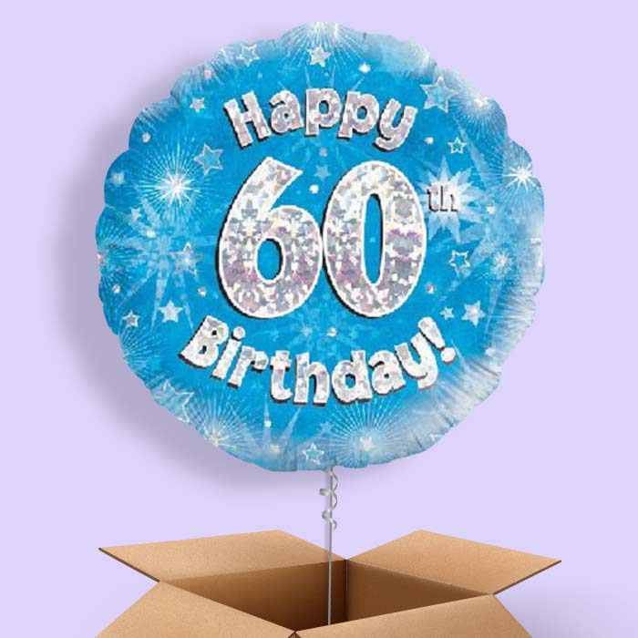 Happy 60th Birthday Blue Stars Balloon in a Box - 1 Balloon | Small Indoor Plants