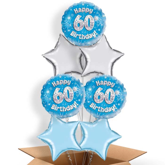 Happy 60th Birthday Blue Stars Balloon in a Box - 7 Balloon | Small Indoor Plants