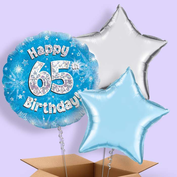 Happy 65th Birthday Blue Stars Balloon in a Box