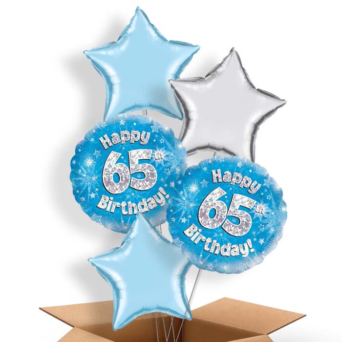 Happy 65th Birthday Blue Stars Balloon in a Box - 5 Balloon | Small Indoor Plants