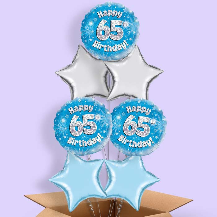 Happy 65th Birthday Blue Stars Balloon in a Box - 7 Balloon | Small Indoor Plants