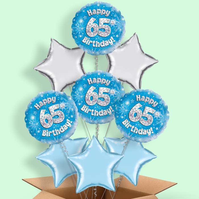 Happy 65th Birthday Blue Stars Balloon in a Box - 9 Balloon | Small Indoor Plants