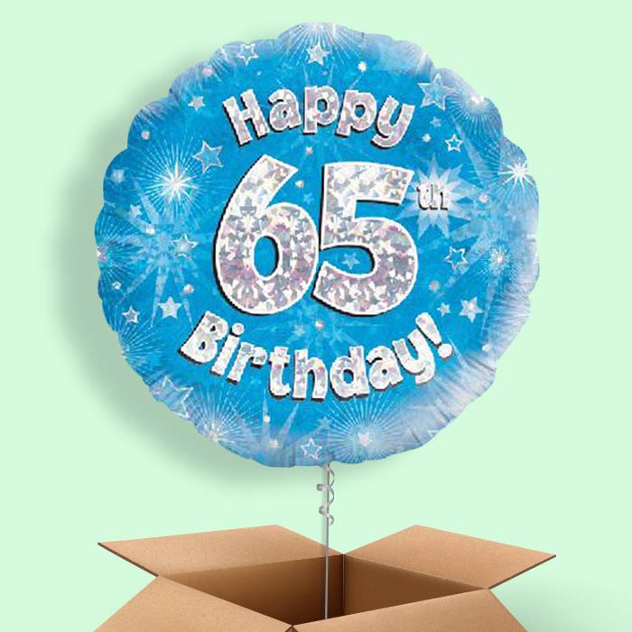 Happy 65th Birthday Blue Stars Balloon in a Box - 1 Balloon | Small Indoor Plants