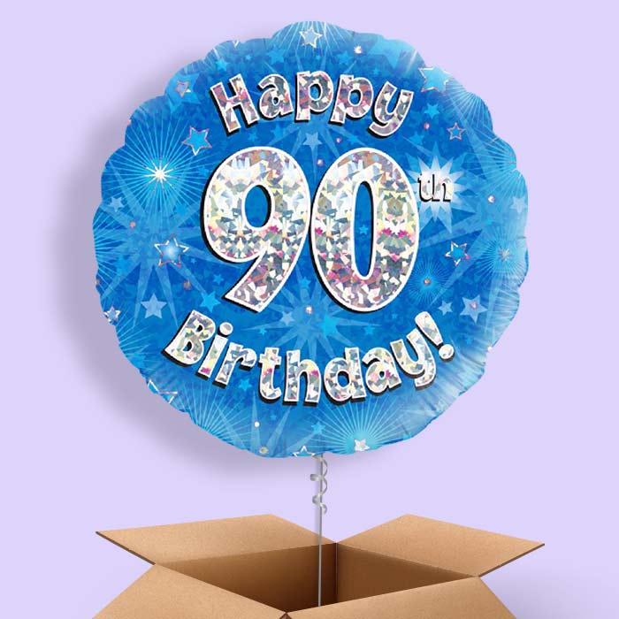 Happy 90th Birthday Blue Stars Balloon in a Box - 1 Balloon | Small Indoor Plants