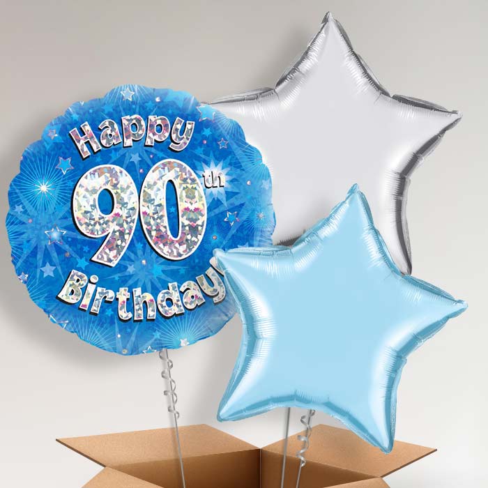 Happy 90th Birthday Blue Stars Balloon in a Box - 3 Balloon | Small Indoor Plants