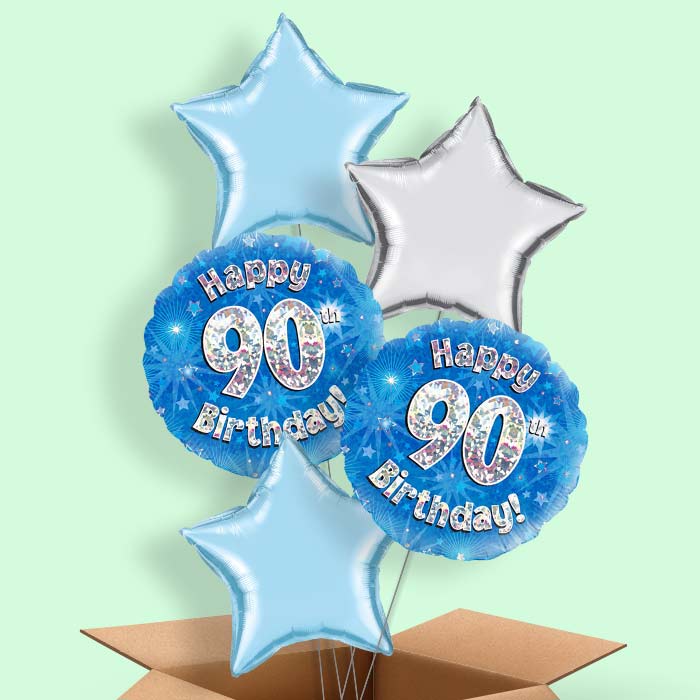 Happy 90th Birthday Blue Stars Balloon in a Box - 5 Balloon | Small Indoor Plants