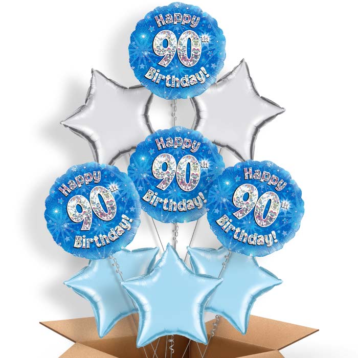 Happy 90th Birthday Blue Stars Balloon in a Box - 9 Balloon | Small Indoor Plants