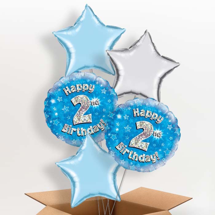 Happy 2nd Birthday Blue Stars Balloon in a Box - 5 Balloon | Small Indoor Plants