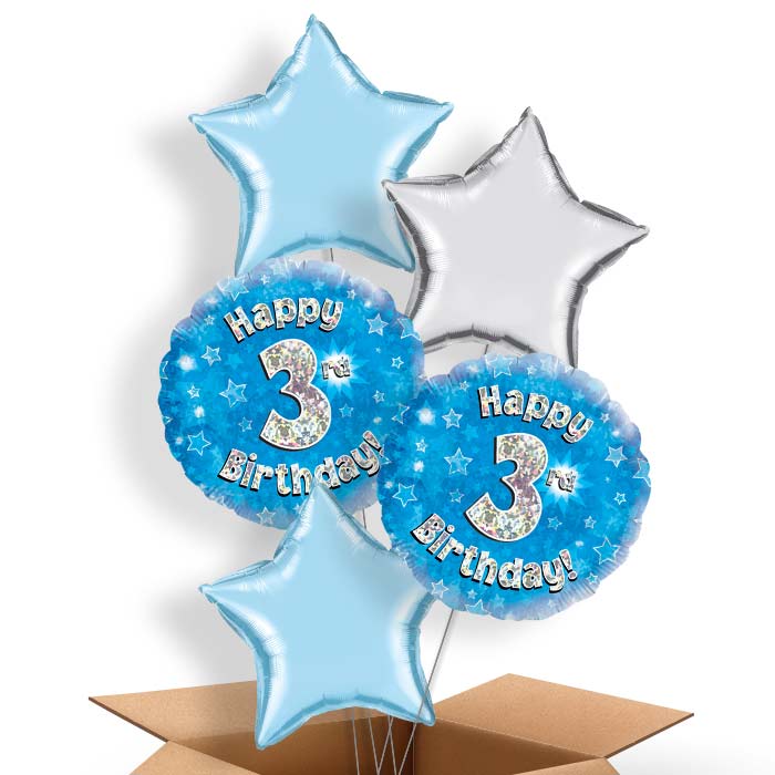 Happy 3rd Birthday Blue Stars Balloon in a Box - 5 Balloon | Small Indoor Plants