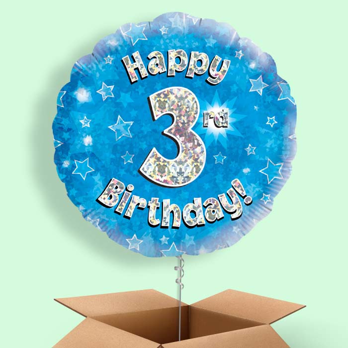 Happy 3rd Birthday Blue Stars Balloon in a Box - 1 Balloon | Small Indoor Plants