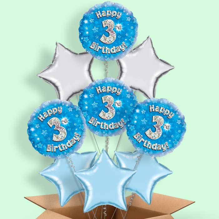 Happy 3rd Birthday Blue Stars Balloon in a Box - 9 Balloon | Small Indoor Plants
