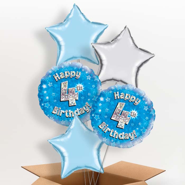 Happy 4th Birthday Blue Stars Balloon in a Box - 5 Balloon | Small Indoor Plants