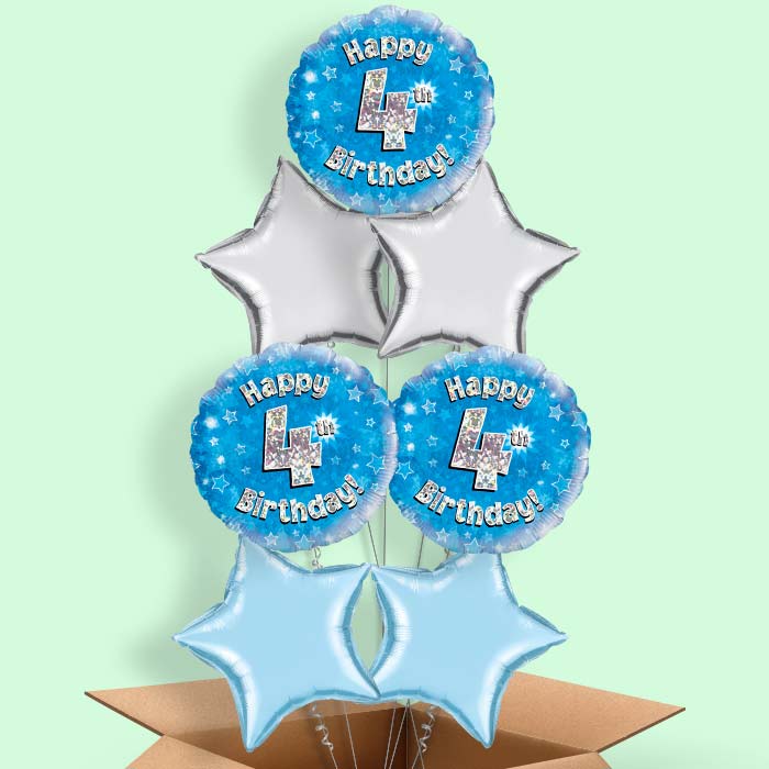 Happy 4th Birthday Blue Stars Balloon in a Box - 7 Balloon | Small Indoor Plants