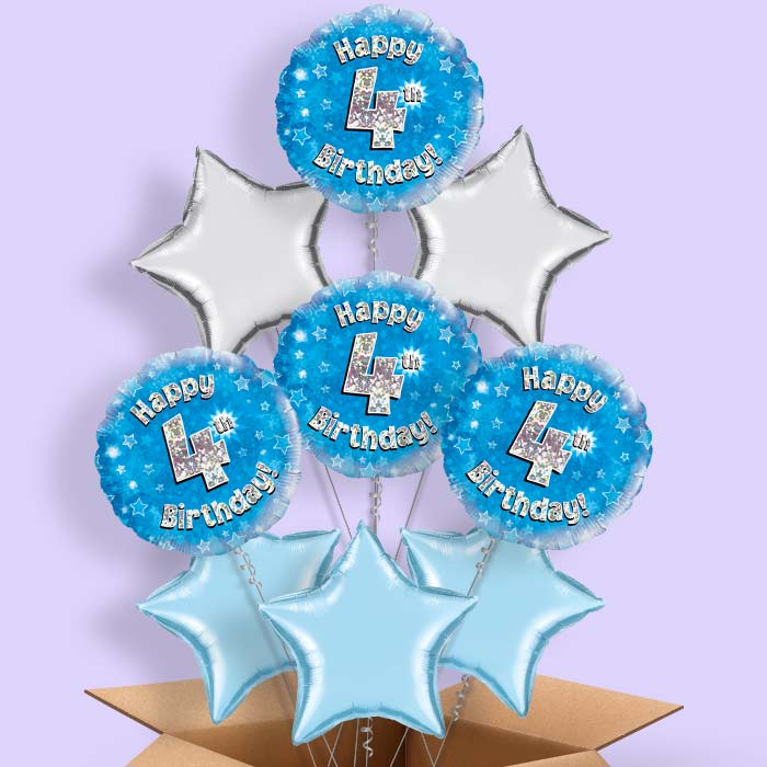 Happy 4th Birthday Blue Stars Balloon in a Box - 9 Balloon | Small Indoor Plants