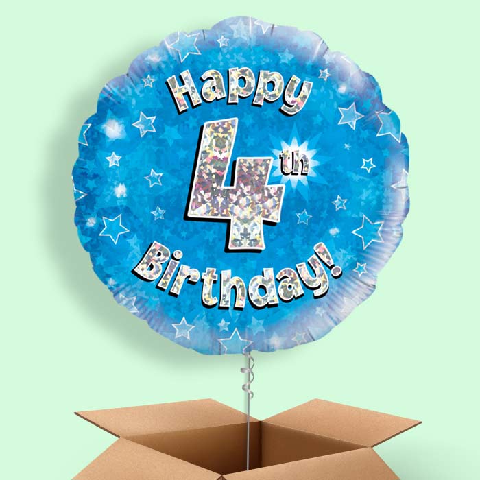 Happy 4th Birthday Blue Stars Balloon in a Box - 1 Balloon | Small Indoor Plants