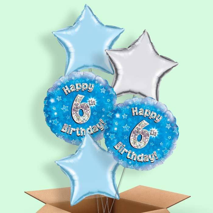 Happy 6th Birthday Blue Stars Balloon in a Box - 5 Balloon | Small Indoor Plants