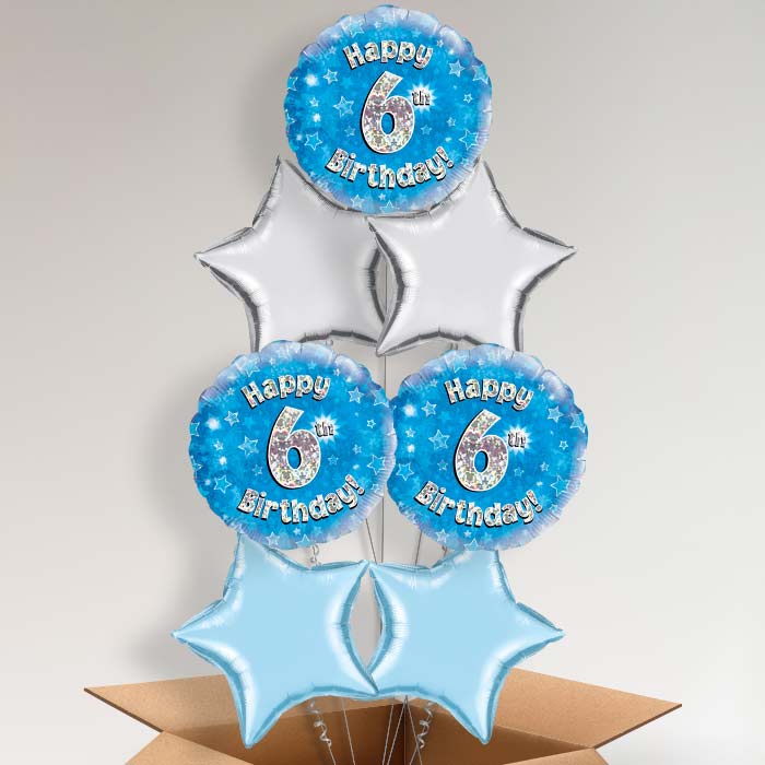 Happy 6th Birthday Blue Stars Balloon in a Box - 7 Balloon | Small Indoor Plants