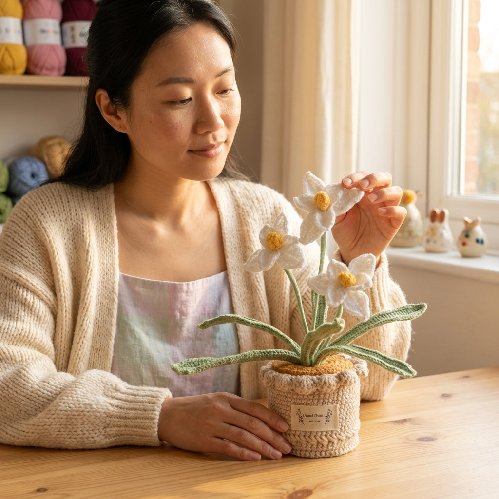 Handcrafted Crochet Daffodil Flowers in a Pot Gift