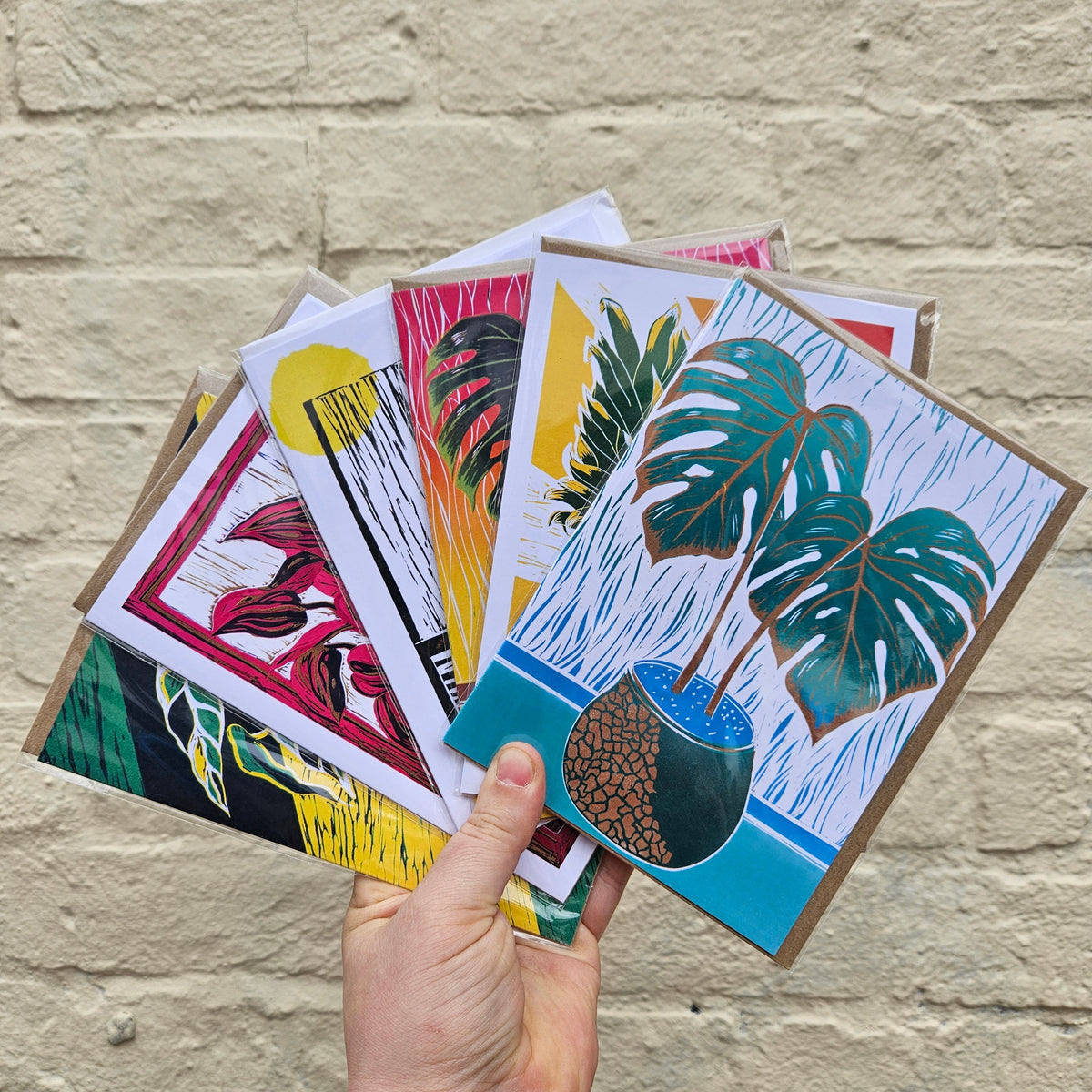 Linocut Greeting Cards House Plant Designs by EJ Sparkles