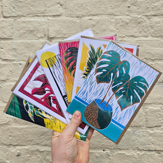 Linocut Greeting Cards House Plant Designs by EJ Sparkles