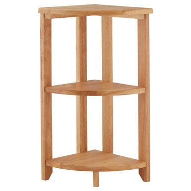 Three Tier Tropical Hevea Wood Corner Shelf Unit | Heva