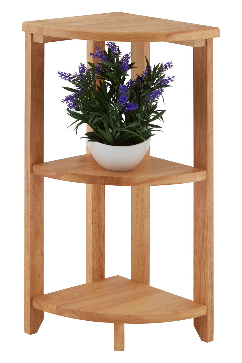 Three Tier Tropical Hevea Wood Corner Shelf Unit | Heva
