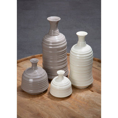 Cream Small Ribbed Ceramic Vase | Dusk